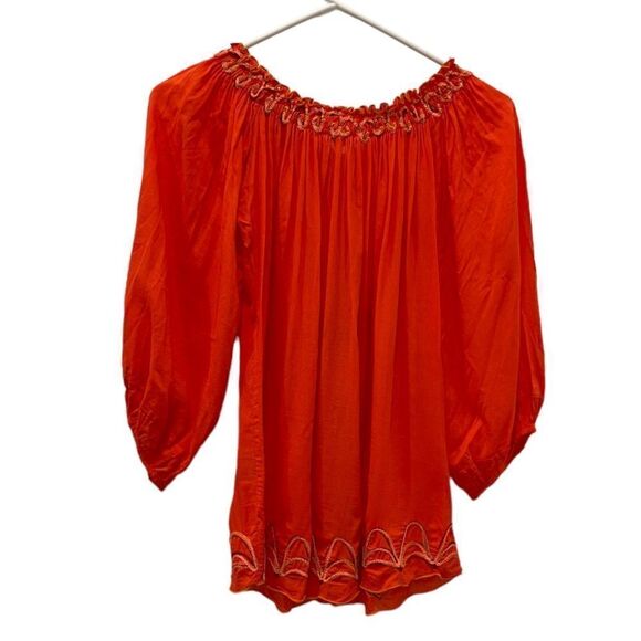 Poupette St Barth Embroiderer Off the Shoulder Coral Top.Size M - Picture 7 of 14